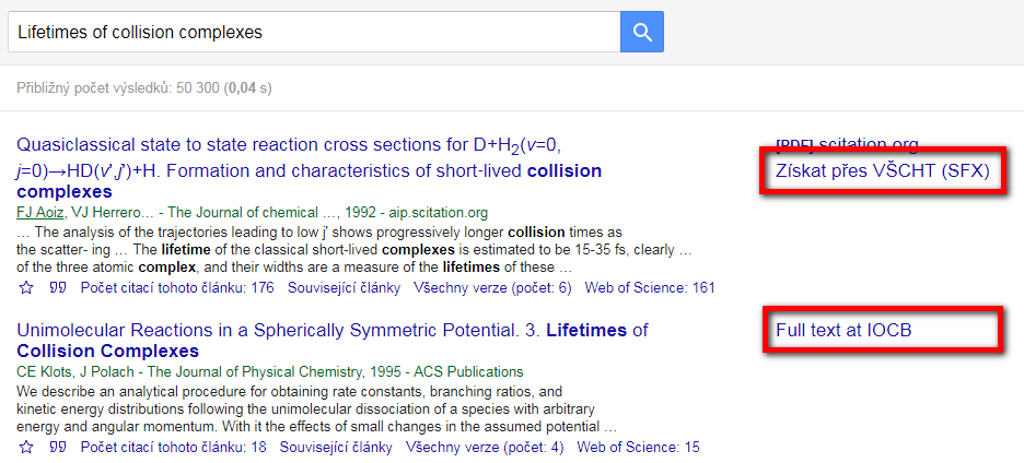 Google scholar - odkazy ve výsledcích vyhledávání